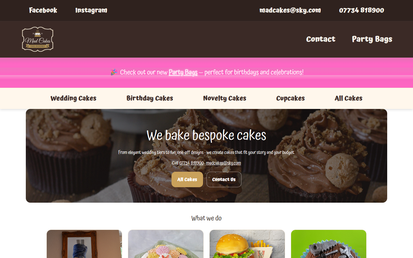 Mad Cakes Exeter website screenshot