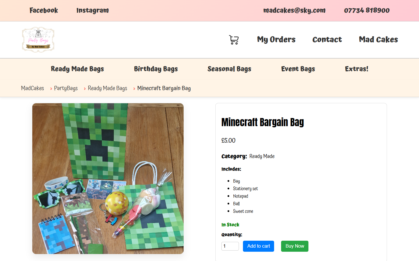 Party Bags Exeter website screenshot